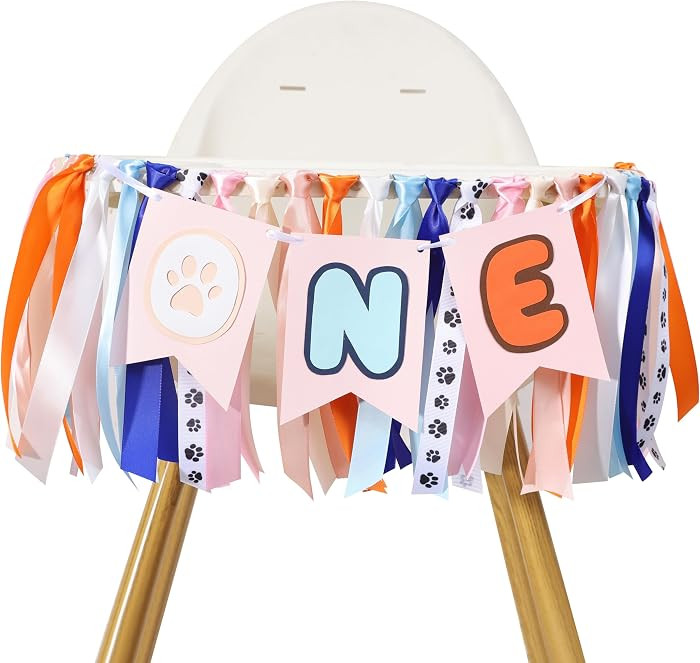 Light Blue Navy Brown Orange Pink 1st Birthday High Chair Banner - First Birthday Party Decoratio... | Amazon (US)