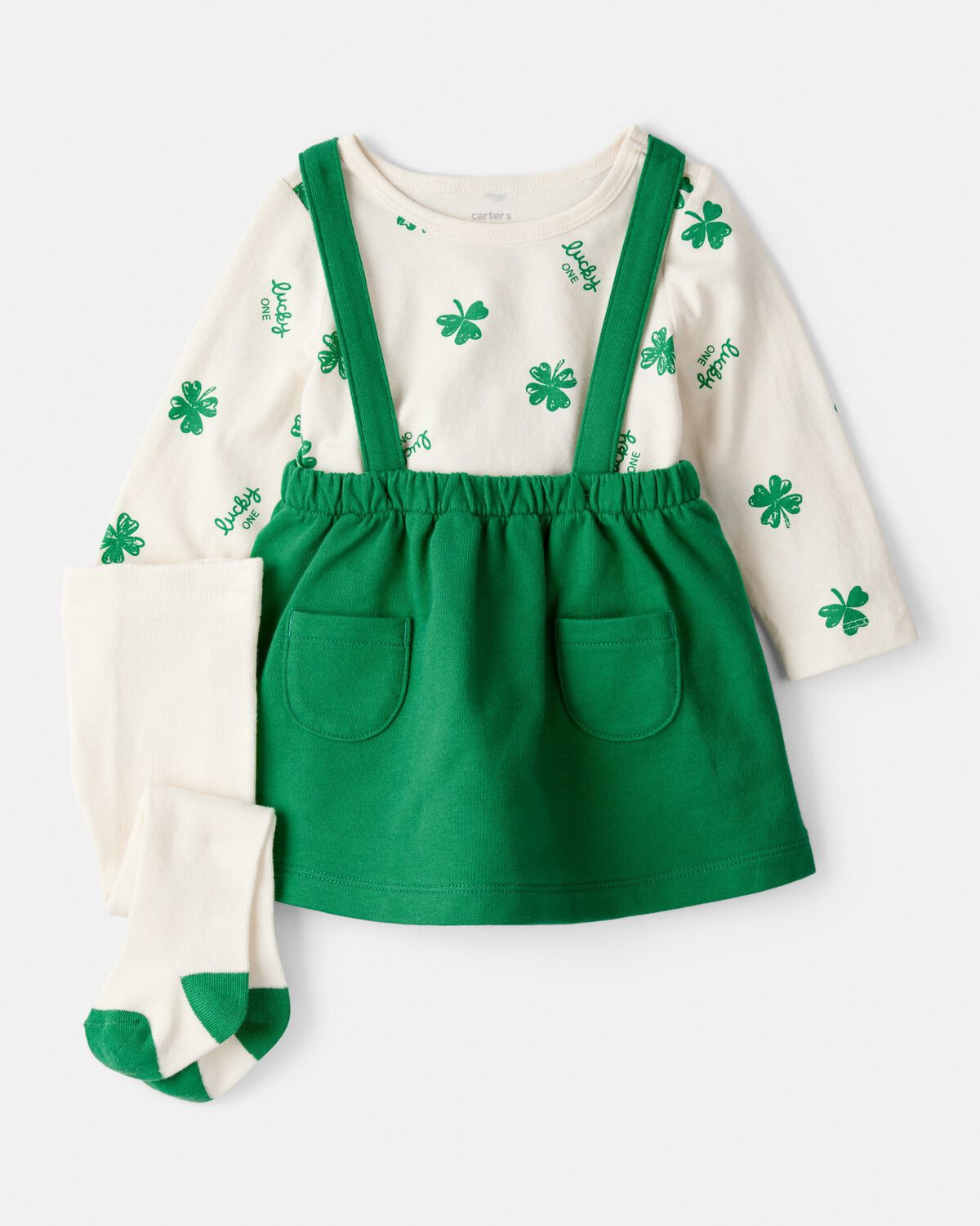 Baby Girl St. Patrick's Day 3-Piece Shamrock Long-Sleeve Top & Skirt Set - Green | Carter's | Carter's Inc