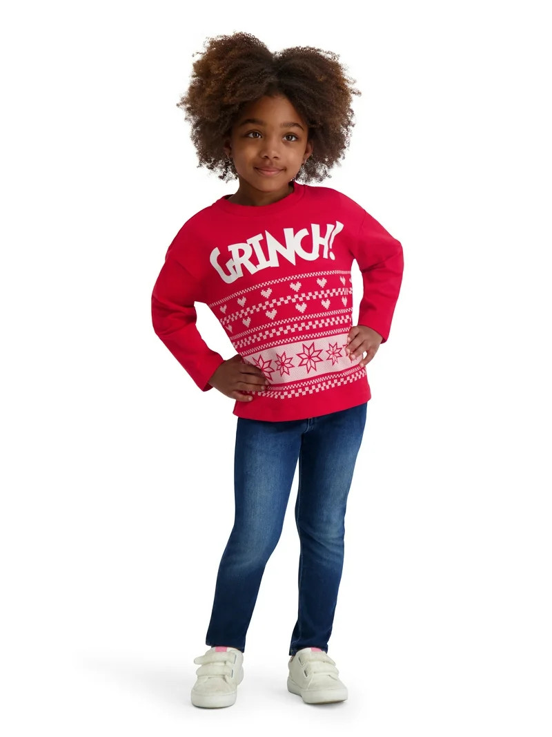 Dr. Seuss The Grinch Toddler Unisex Long Sleeve Red Tee Shirt, Sizes 12M-5T | Walmart (US)