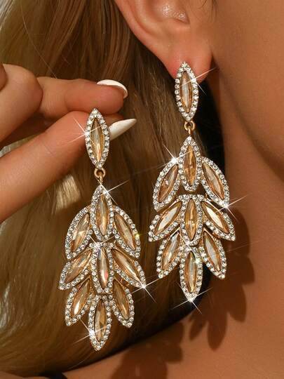 1 Pair Glamorous Sparkling Crystal Dangle Earrings, Fashionable & Elegant Party Jewelry Gift For Women - Size one-size | SHEIN