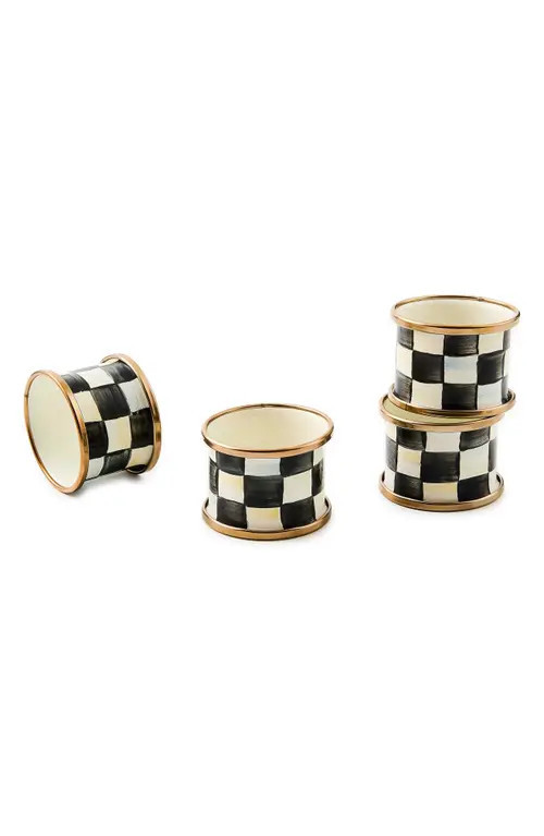 MACKENZIE CHILDS Courtly Check Set of 4 Enameled Steel Napkin Rings in Black/White at Nordstrom | Nordstrom
