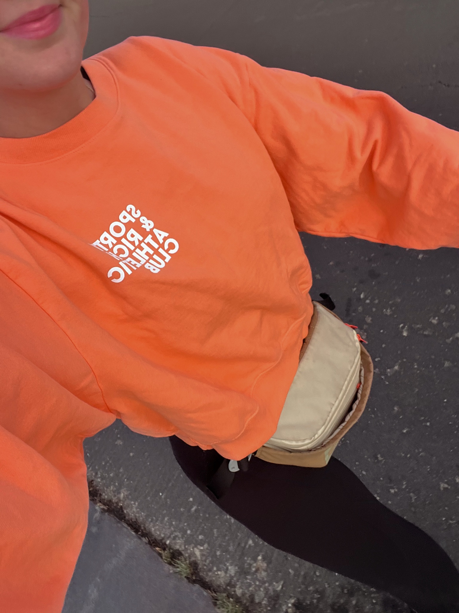 Sporty & Rich cropped crew sweatshirt. Obsessed with this bright orange color for spring and summer 🍊☀️🧡 leggings are lululemon, Fanny is The North Face

#LTKfindsunder100 #LTKSeasonal #LTKfitness