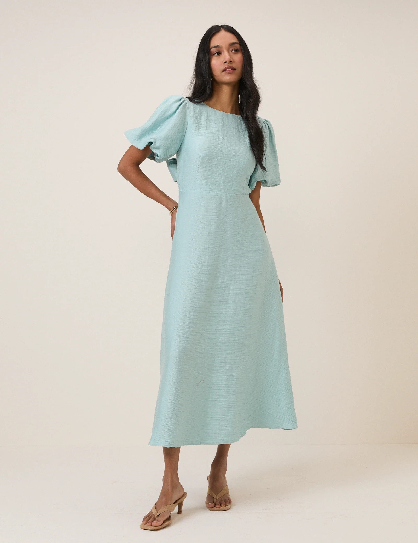 Blue Puff Sleeve Zola Midi Dress | Nobody's Child