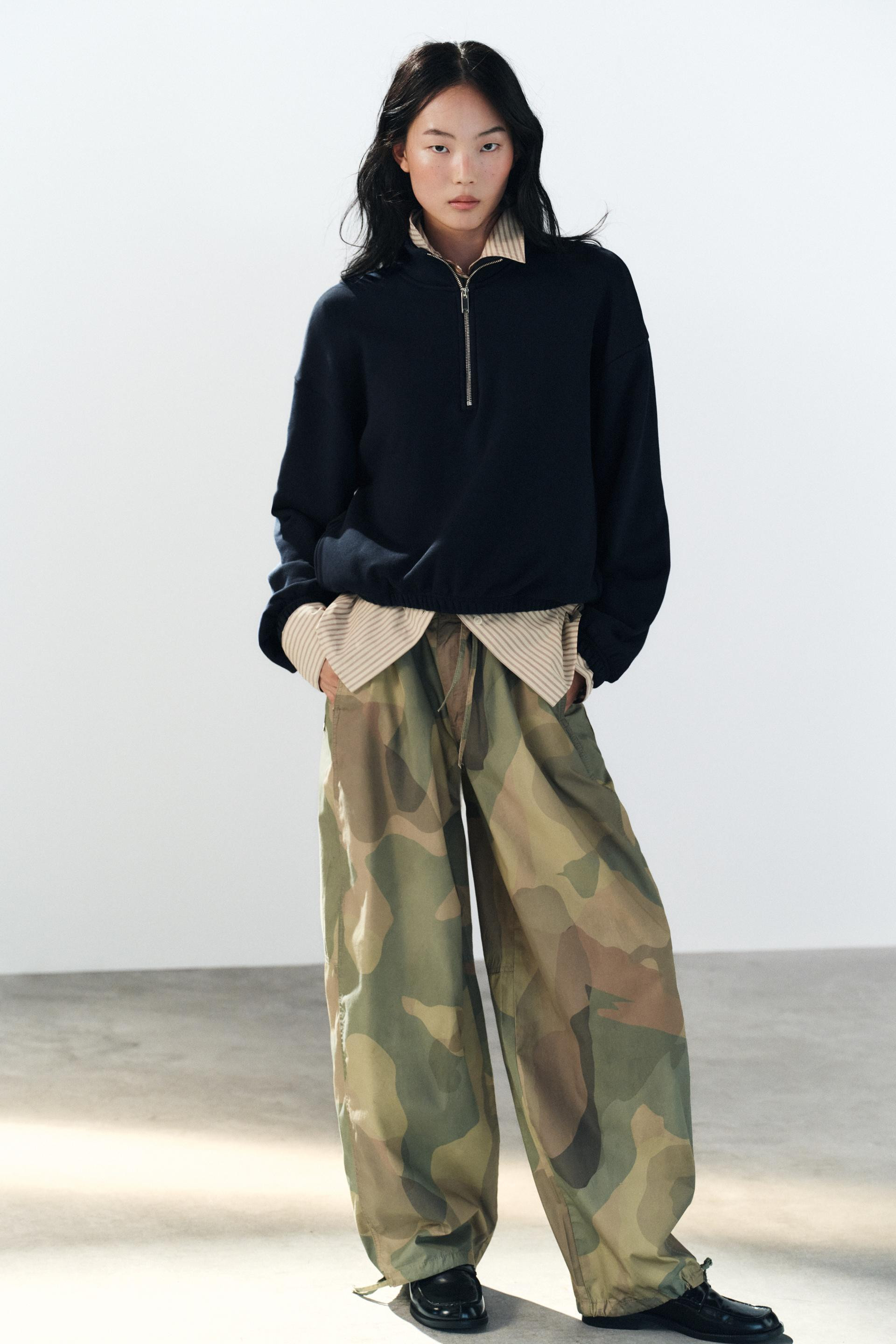 PRINTED WIDE-LEG DRAWSTRING PANTS | Zara US