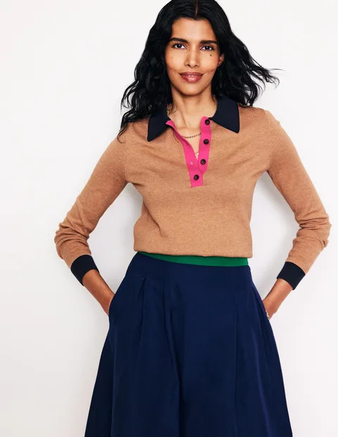 Cotton Blend Henley Jumper | Boden UK