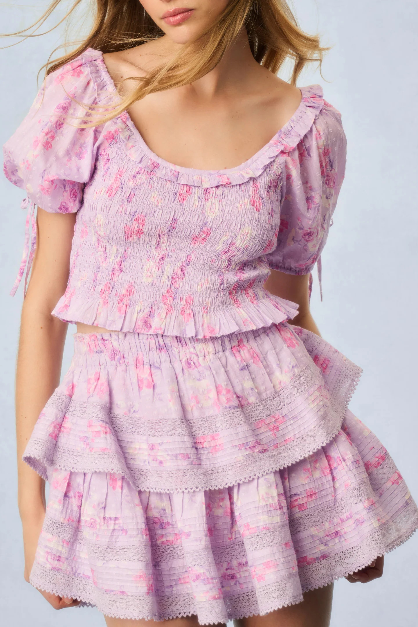 Ruffle Mini Fragrance Print Skirt | LoveShackFancy