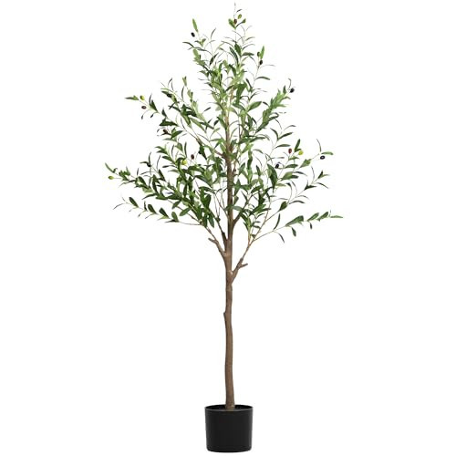 TreeTrip Olive Tree Artificial Indoor, 5 FT Faux Olive Trees with Planter, Fake Tall Plants with Natural Trunk and Lifelike Fruits for Home Office Decor(1, 5FT) | Amazon (US)