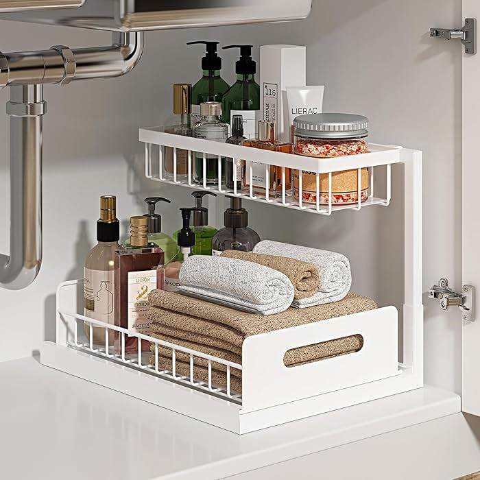 Under Sink Organizer, Pull Out Cabinet Organizer 2 Tier Slide Out Sink Shelf Cabinet Storage Shel... | Amazon (US)