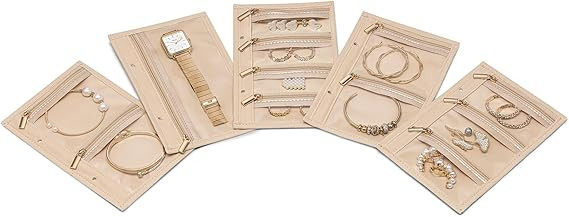 Vlando Travel Jewelry Bags,Jewelry Storage Pouch,5 Pcs Clear Velvet Zipper Pockets Bag for Travel... | Amazon (US)