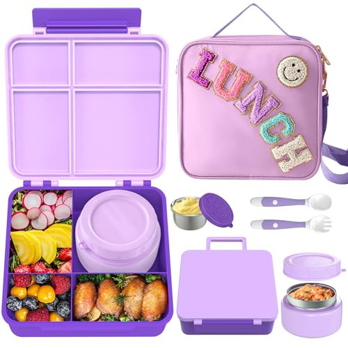 Aimsnk Lunch Box Kids with Thermo Insulated Lunch Bag for School, Purple | Amazon (US)