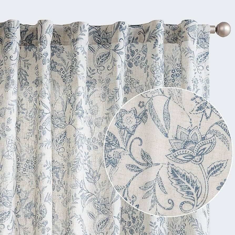 jinchan Floral Curtains Linen Curtains for Living Room Blue French Country Farmhouse Curtains 96 ... | Amazon (US)