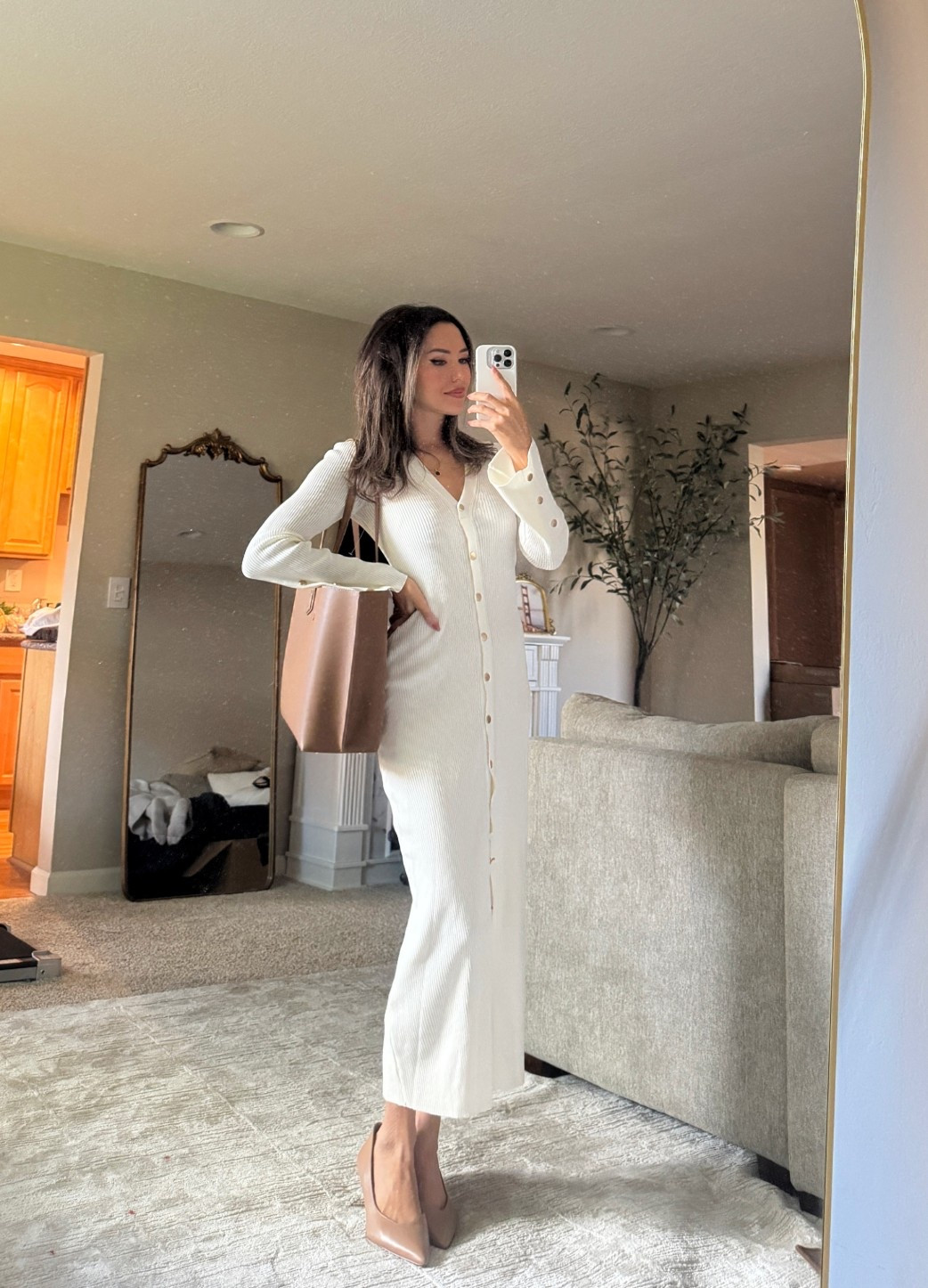 Gorgeous fall winter sweater dress! Love the gold buttons! Size XS - especially love it paired with browns and nudes but I also styled it with black boots and a black jacket. White is just so versatile! 

#LTKSeasonal #LTKStyleTip