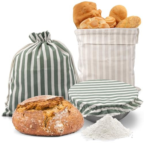 Beautiful Linen Bread Bag Set and Proofing Cover For Homemade Sourdough Bread - Keeps Your Loaf Fresh for Days - Reusable and Easy to Clean Storage Bag, The Perfect Baking Accessories | Amazon (US)