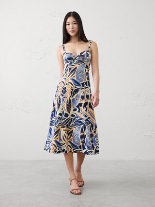 Linen-Blend Strappy Twist-Front Midi Dress | Banana Republic Factory