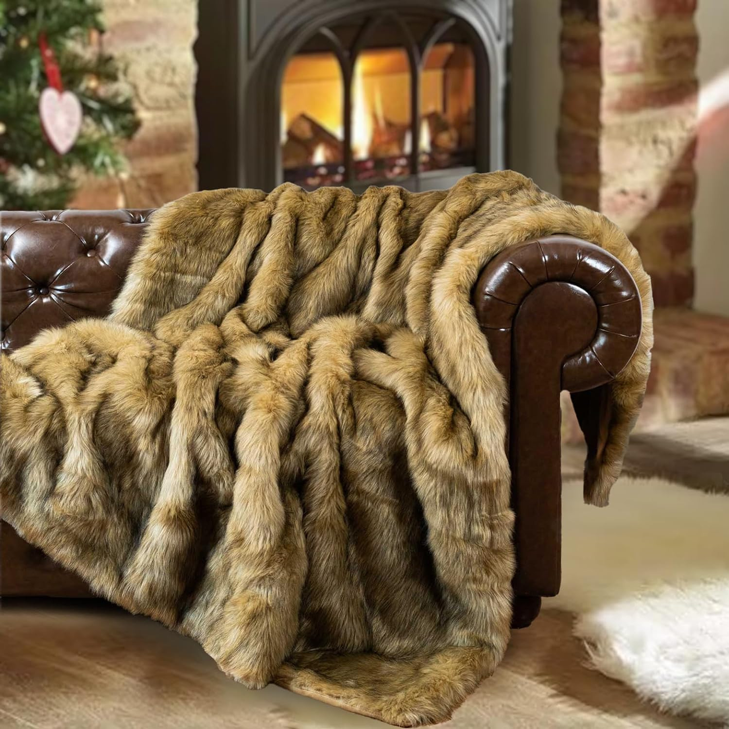 BATTILO Golden Faux Fur Throw Blanket for Couch, 50"x60", Thick Warm | Amazon (US)