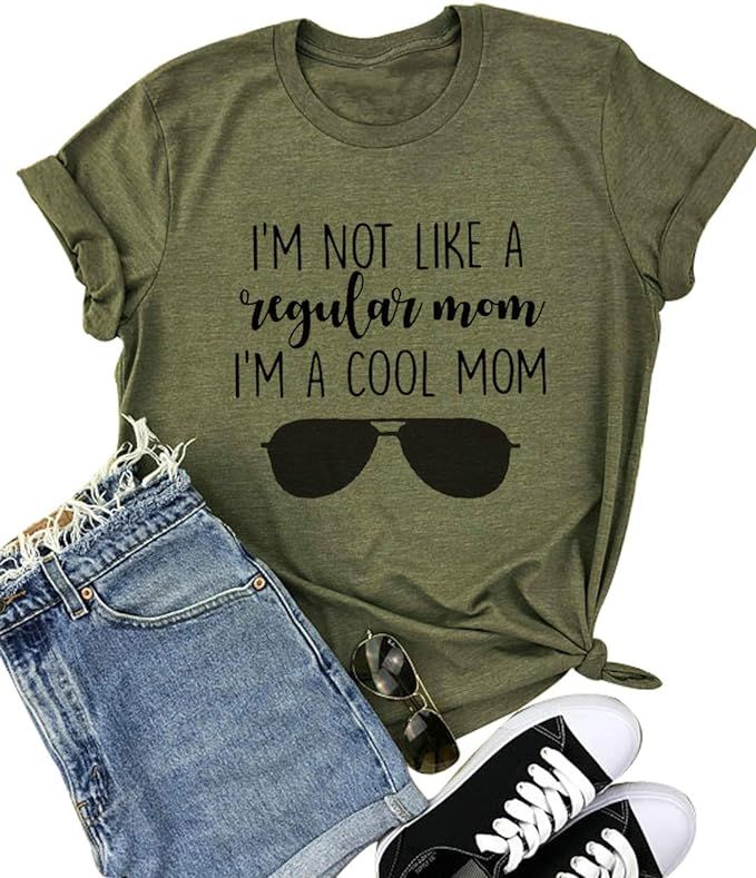 Women I'm Not Like A Regular Mom I'm A Cool Mom Funny Saying T Shirt Women O Neck Tops Tee | Amazon (US)