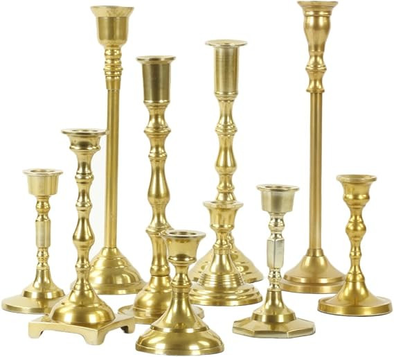Koyal Wholesale Gold Mixed Taper Holders, Set of 10, Mismatched Candlesticks Set, Bohemian Decora... | Amazon (US)