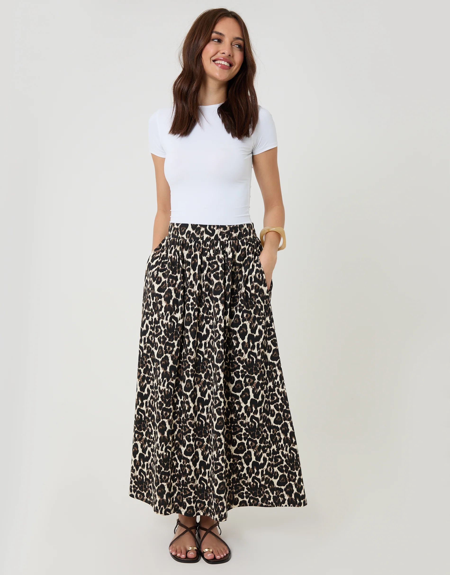 Jersey A-Line Maxi Skirt in Leopard Print | Threadbare UK