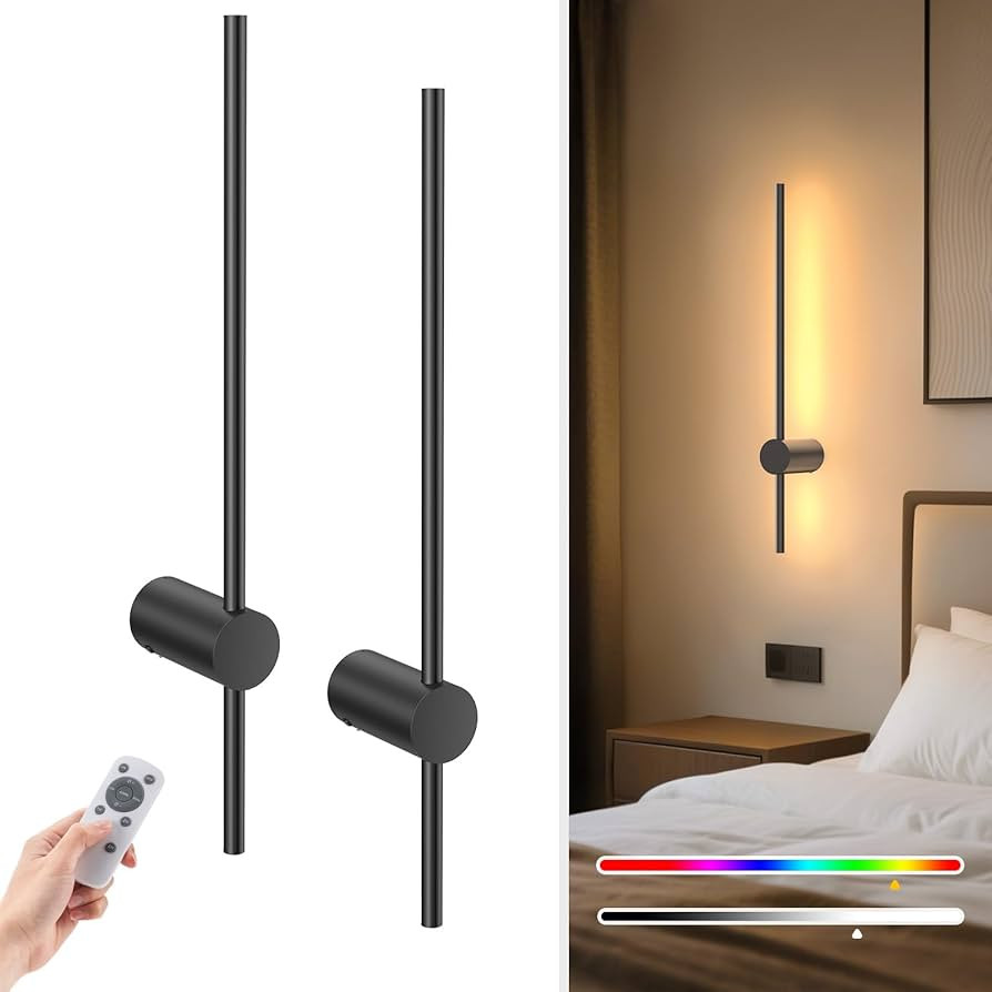 NIORSUN 24 Inch Battery Operated Wall Sconce Set of 2,Black Minimalist Rechargeable LED Wall Ligh... | Amazon (US)