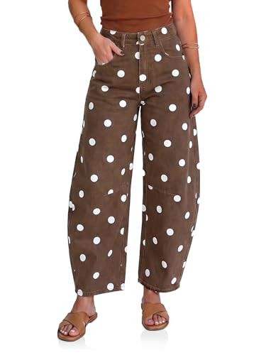 Cicy Bell Womens Polka Dot Barrel Jeans Boyfriend Baggy High Rise Wide Leg Denim Pants with Pocke... | Amazon (US)