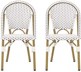 Christopher Knight Home Philomena Outdoor French Bistro Chair (Set of 2), Gray + White + Bamboo P... | Amazon (US)