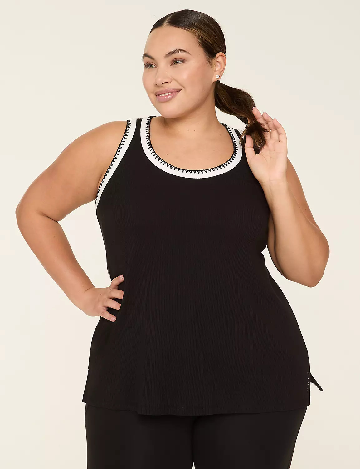 LIVI Ribbed Crochet-Detail Tank | Lane Bryant (US)
