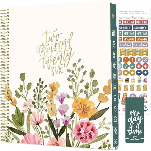 bloom daily planners 2026 Planner (January to December) - 8.5” x 11” Weekly & Monthly Dated Agenda Organizer Book with Stickers & Tabs - Flexible Soft Cover - Beige Bouquet | Amazon (US)