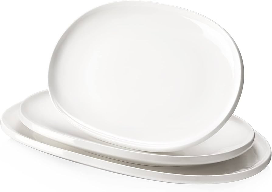DOWAN Large Serving Platter, 16"/14"/12" Porcelain Platters for Entertaining Wedding Party, White... | Amazon (US)