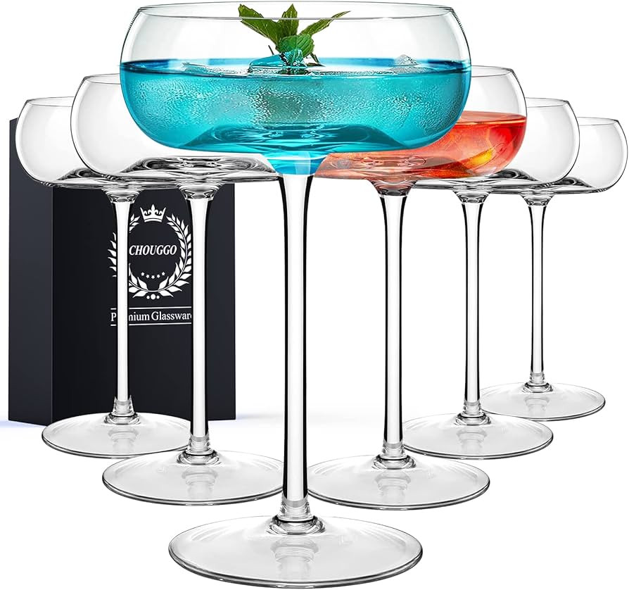 Chouggo Set of 6 Martini Glasses, Act Deco 7Oz Crystal Coupe Glass with Unique Convex Bottom, Ele... | Amazon (US)