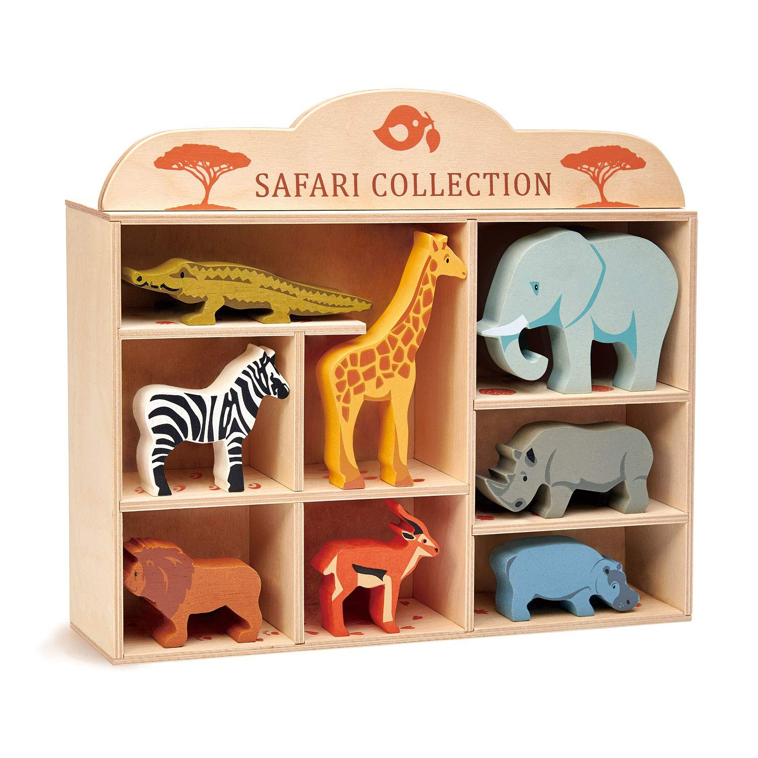 Tender Leaf Toys Safari Animals – 8 Wooden Zoo Figurines with a Display Shelf -Classic Toy for ... | Amazon (US)