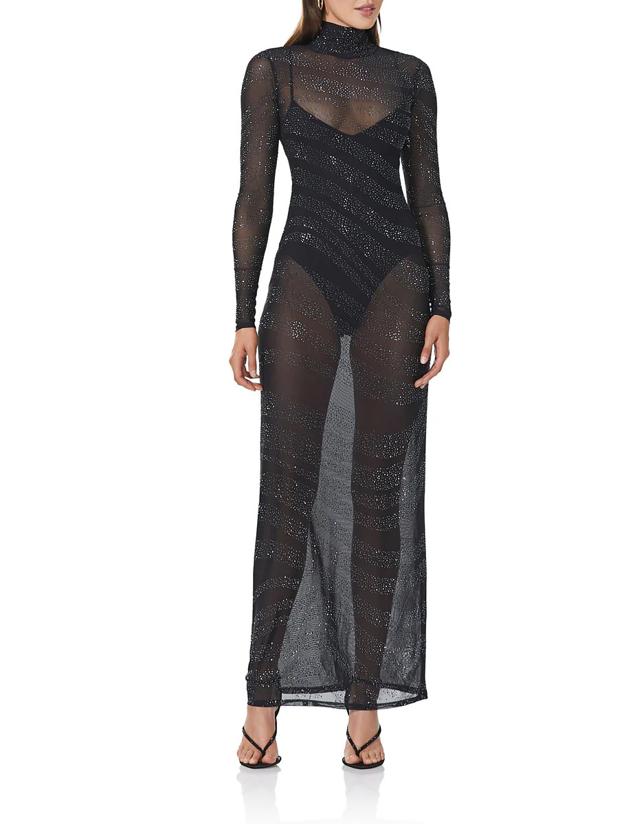 Rowan Striped Rhinestone Dress - Hematite Noir | ShopAFRM