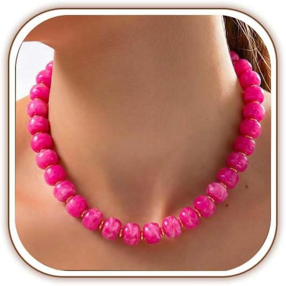 Chunky Beaded Necklace for Women, Colorful Trendy Statement Summer Jewelry Gift | Amazon (US)