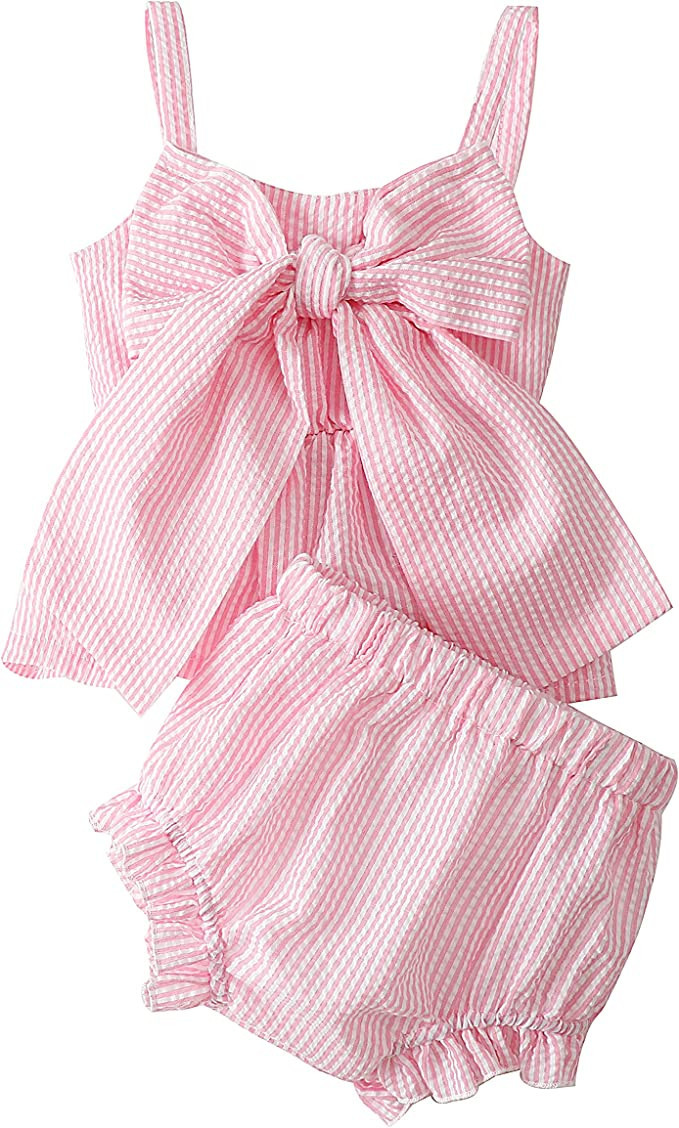 LYSINK Newborn Baby Girl Clothes Stripe Sleeveless Bowknot Tank Top Shorts Set Summer Outfits Cut... | Amazon (US)