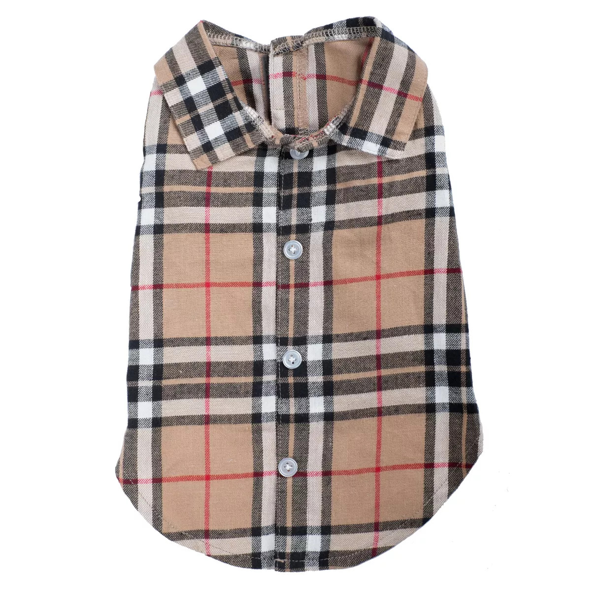 The Worthy Dog Flannel Plaid Button Up Look Pet Shirt - Tan - XS | Target