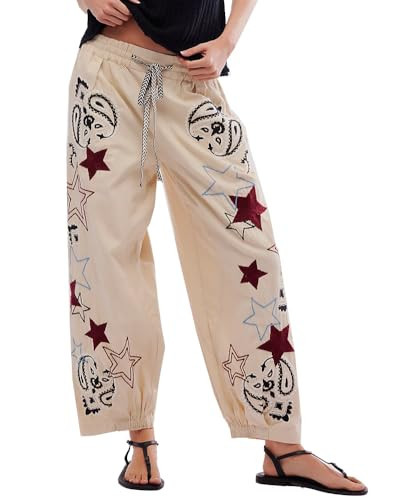 Kedera Women's Causal Baggy Boyfriend Jeans Vintage Wide Leg Embroidered Mid Rise Barrel Denim Ankle Pants Pull-On Trousers | Amazon (US)