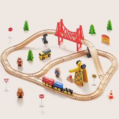 Tiny Land® Wooden Track Trains Set for Kids 55 Pcs | Target
