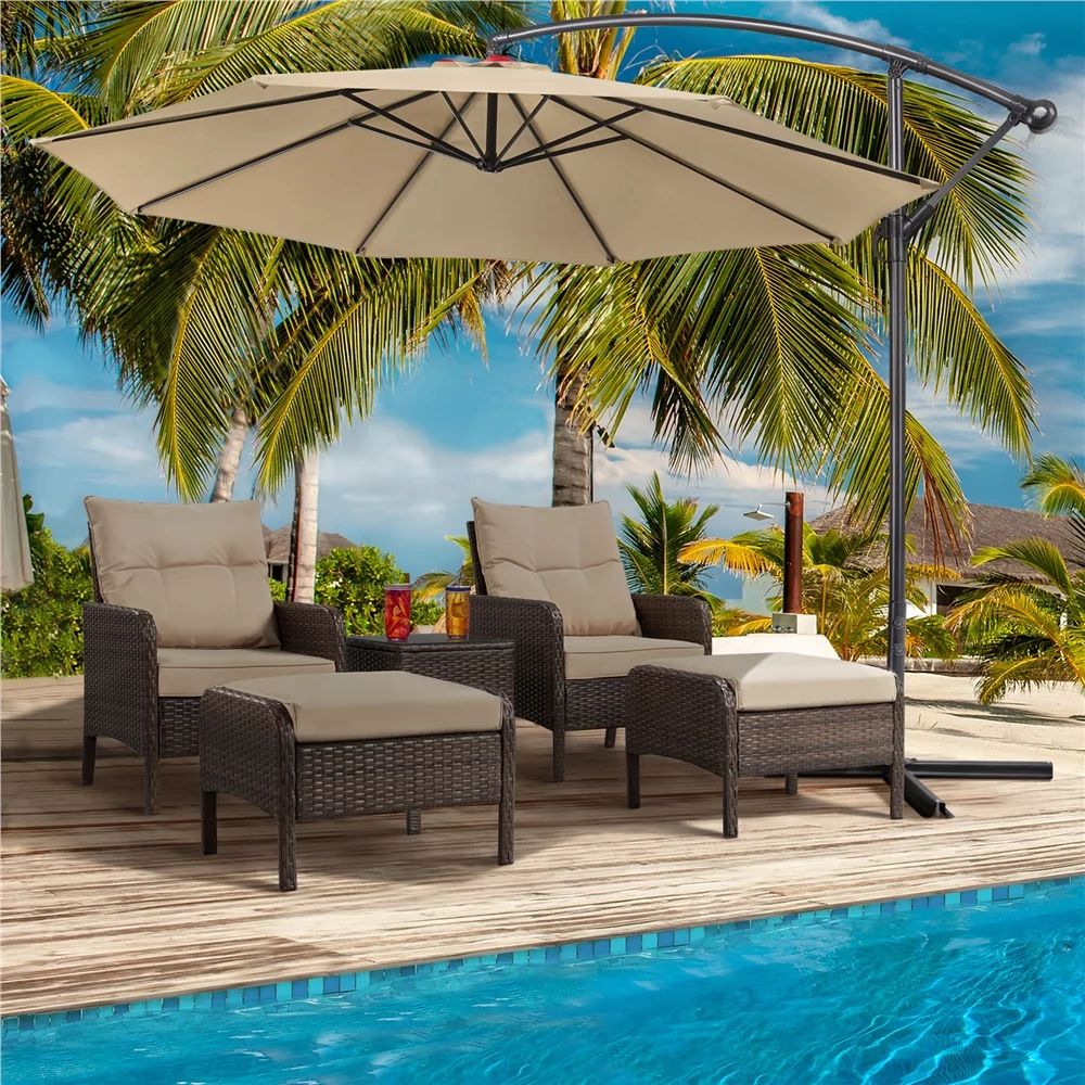 Alden Design 5-Piece Outdoor Rattan Patio Set with End Table, Brown with Beige Cushions | Walmart (US)