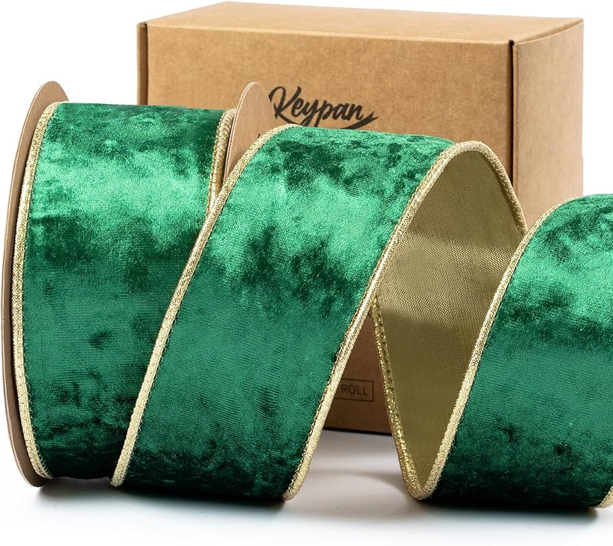Green Velvet Ribbon for Christmas Tree Wired Ribbon for Christmas Tree Decoration Wreath Home Dec... | Amazon (US)