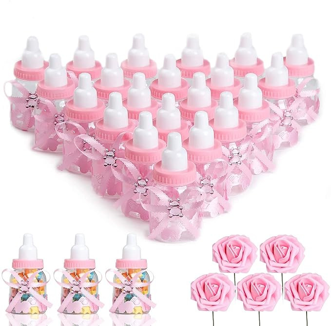 MACTING 2 Dozens 3.5 Inch Feeding Bottle Candy Box with 5 Pcs Artificial Flower Rose for Baby Sho... | Amazon (US)
