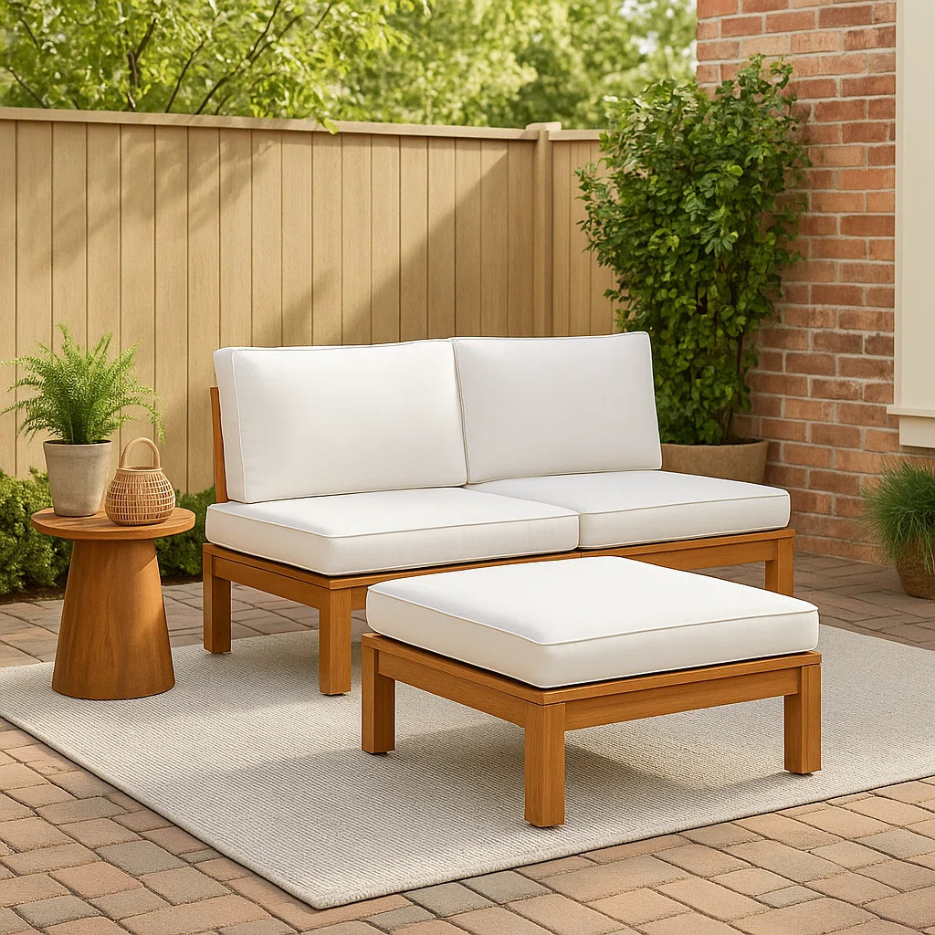 2 Piece Solid Acacia Frame Outdoor Convertible Sectional Sofa Set - Chaise Lounge | Wayfair North America
