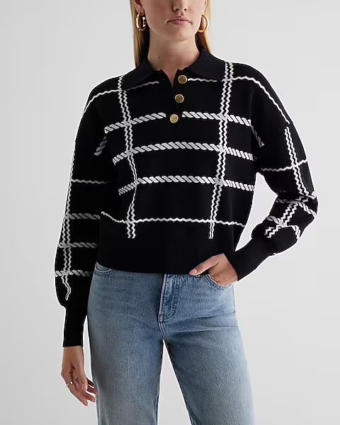Plaid Novelty Button Polo Sweater | Express