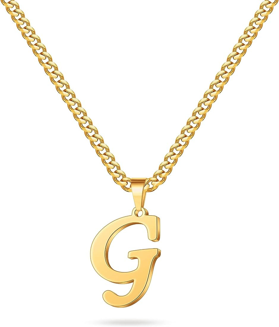 LUXEJEW Gold Cuban Chain Initial Necklaces for Men Letter Pendant Initial Necklace for Men Boys W... | Amazon (US)