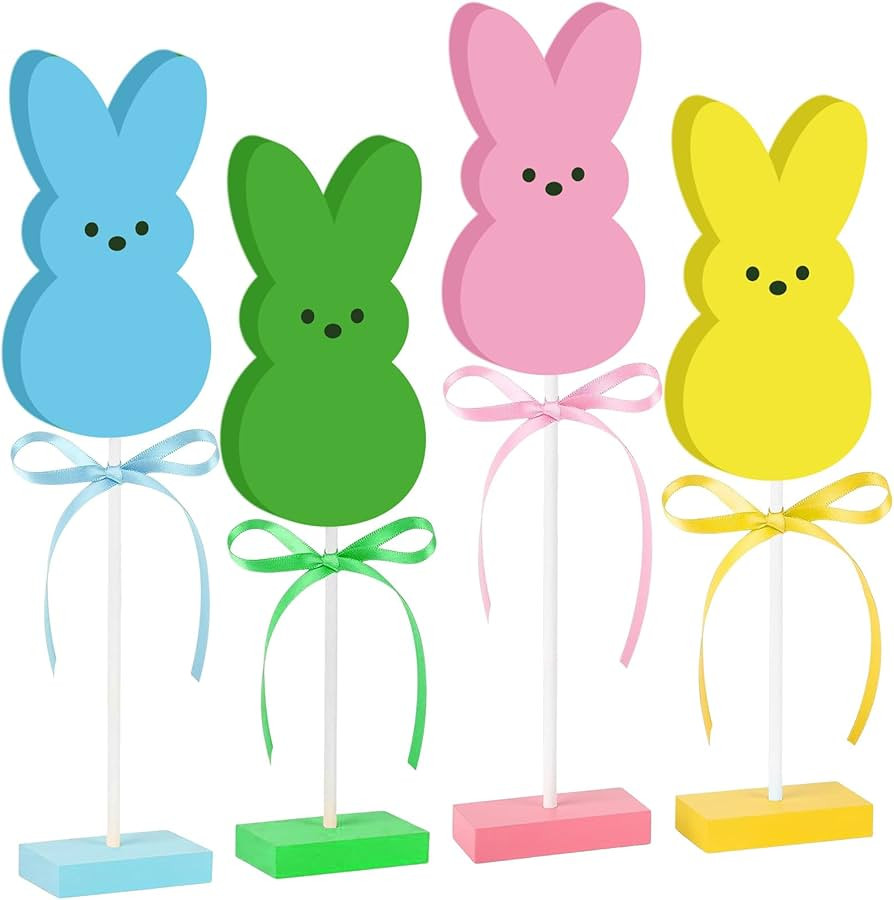4 Pcs Easter Tiered Tray Decor Set Wooden Easter Bunny Signs Colorful Bunny Table Decorations Spr... | Amazon (US)