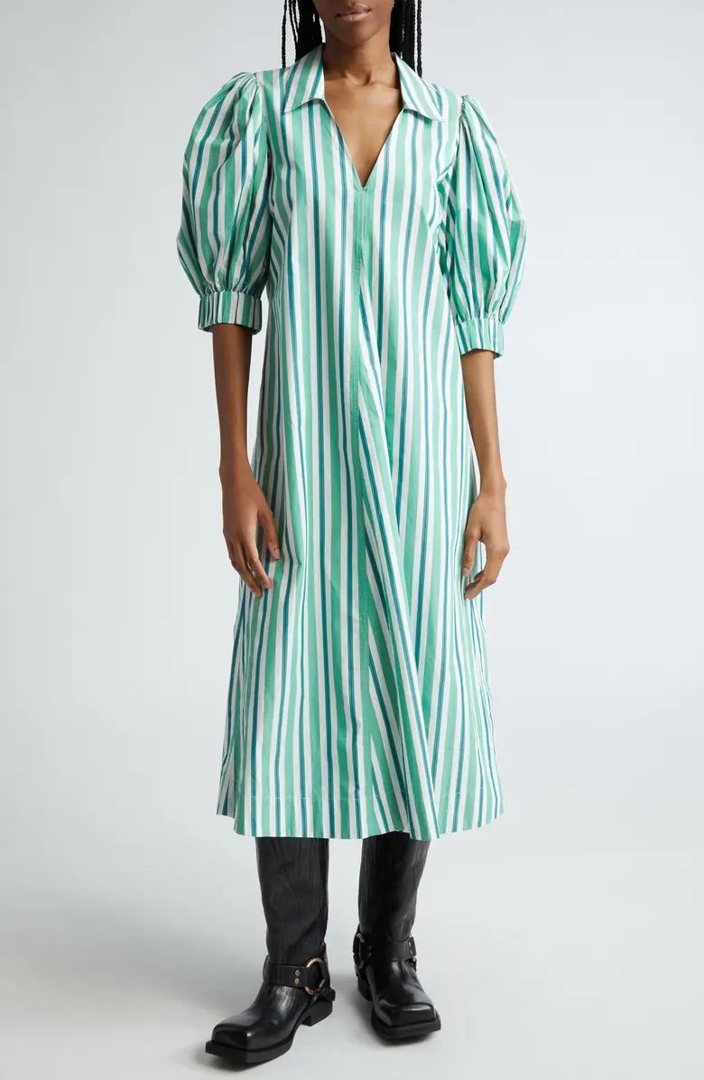 Ganni Stripe Organic Cotton Midi Shirtdress | Nordstrom | Nordstrom
