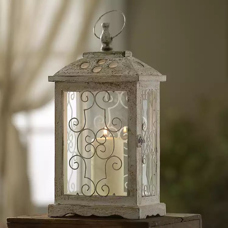Antique White Wood Lantern | Kirkland's Home