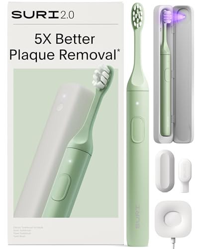 SURI 2.0 Sonic Electric Toothbrush with Pressure Sensor & UV-Cleaning Travel Case | 40+Day Battery | Designed in London | Electric Toothbrush for Adults | Travel Toothbrushes | Tooth Brush | Green | Amazon (UK)