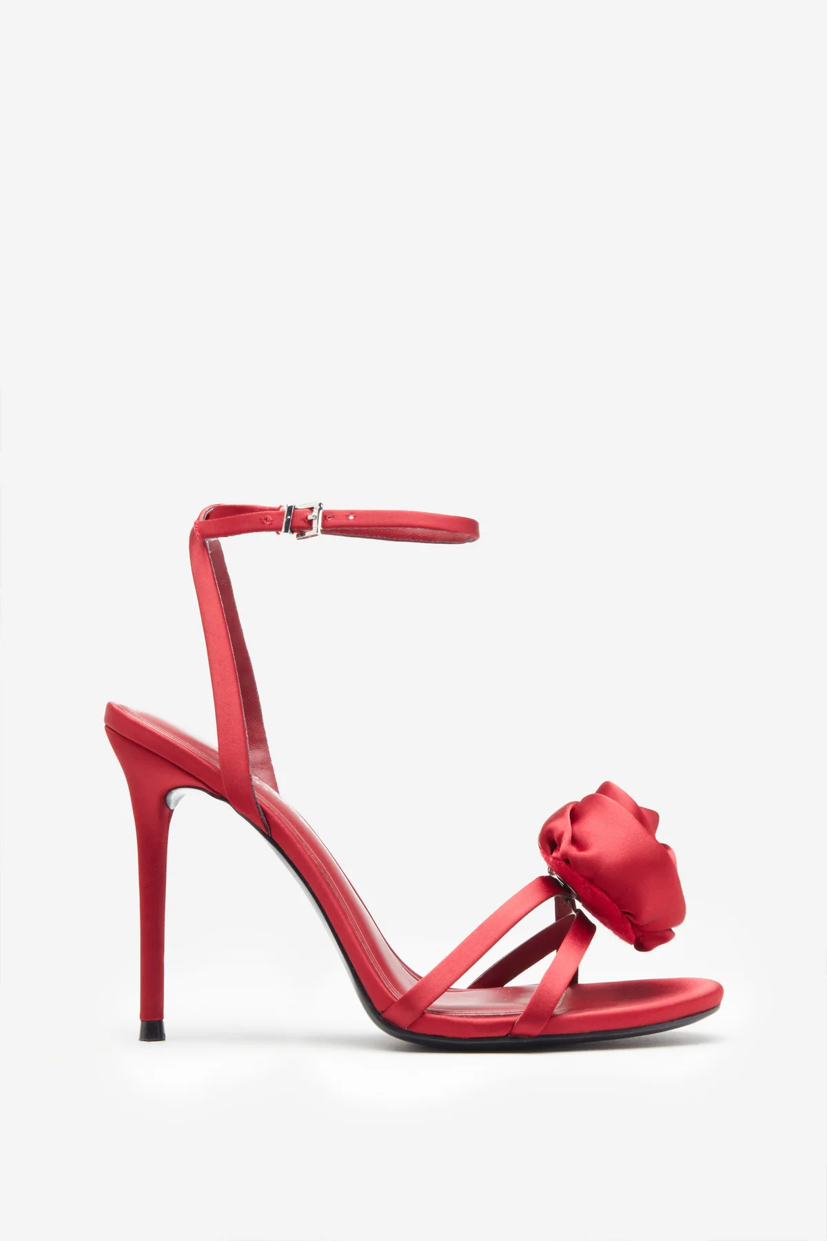 Sweet Step | Port Satin Strappy Heeled Sandals With Flowers | Club L London