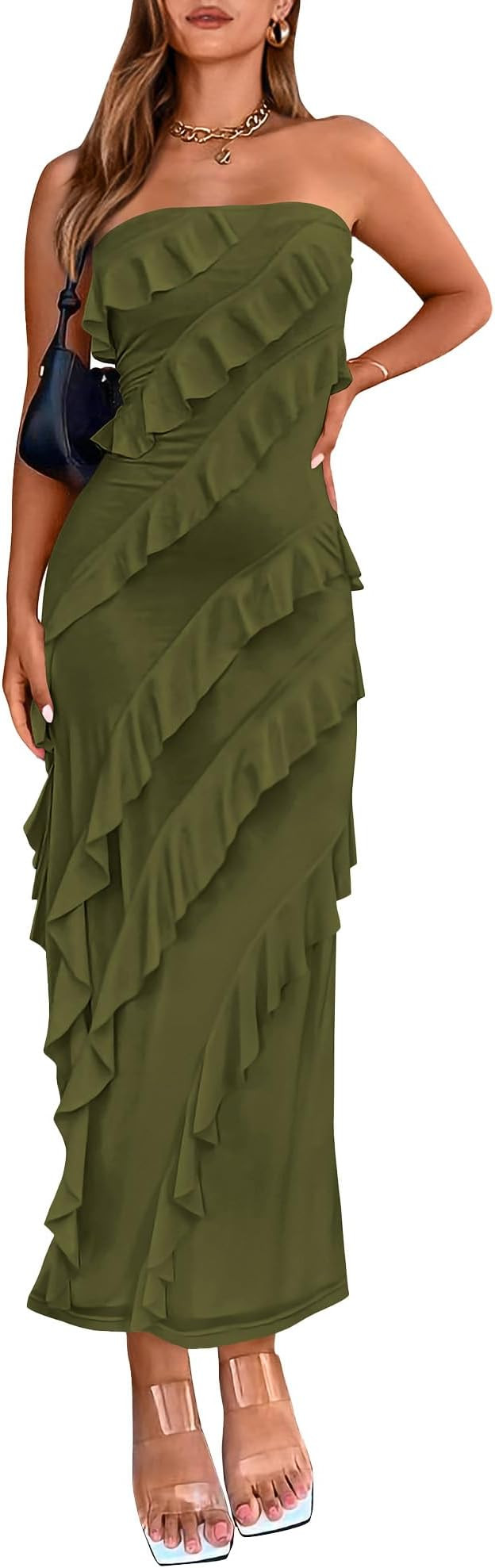 BTFBM Maxi Dresses for Women Solid Bodycon Summer Wedding Guest Dress | Amazon (US)