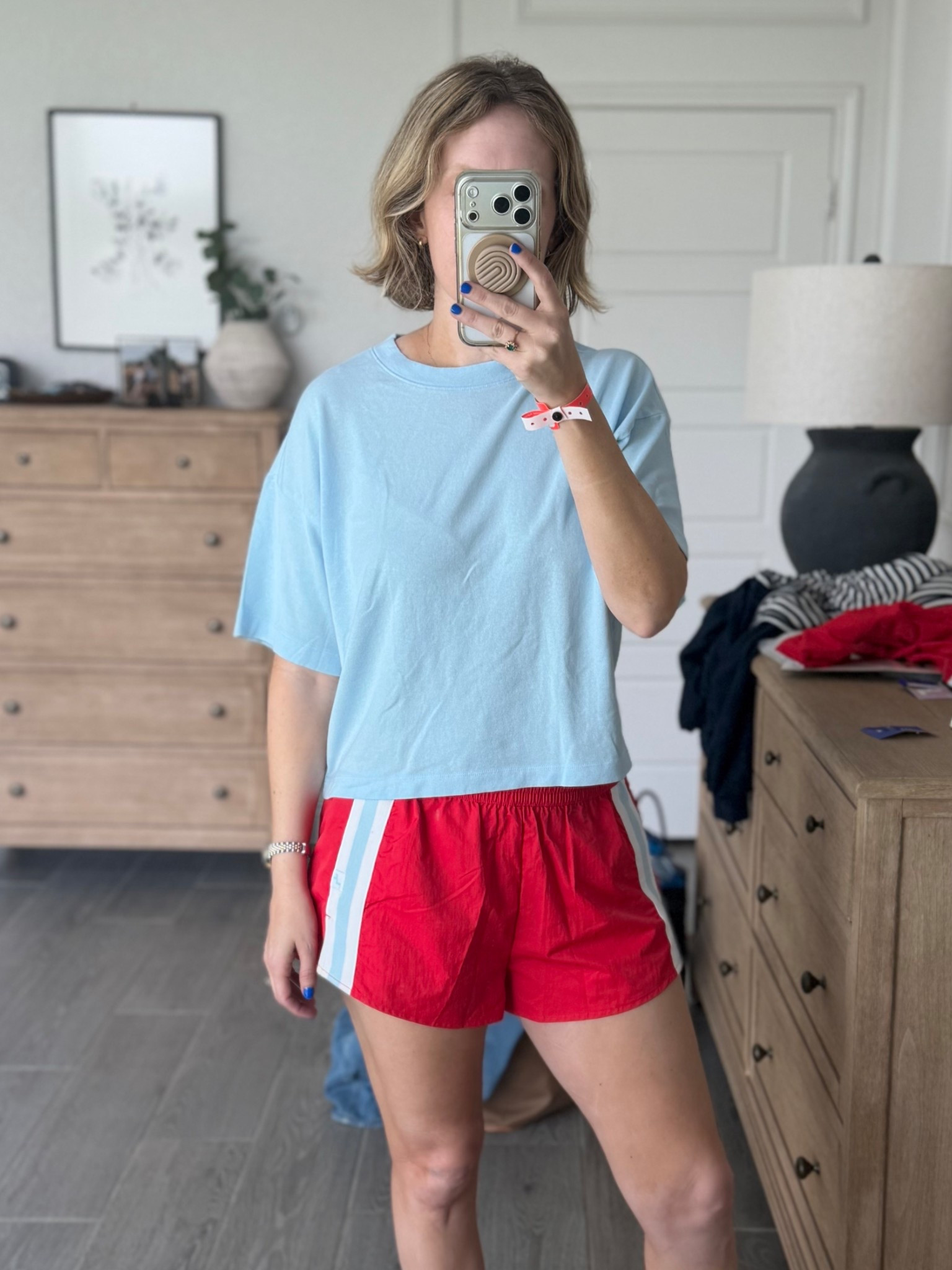 Wearing a medium in shorts & tee