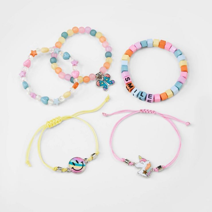 Girls' 5pk Mixed Bracelet Set with 'Smile' Letter Beads - Cat & Jack™ | Target